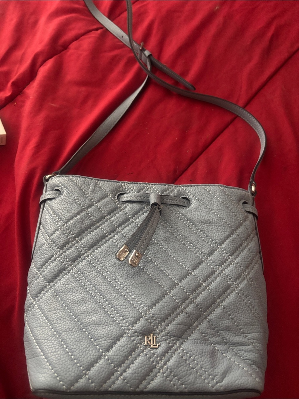 Ralph Lauren Quilted Gray Leather Crossbody with Tassel